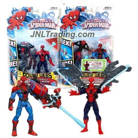 Hasbro Year 2012 Marvel Ultimate Spider-Man Power Webs 2 Pack 4 Inch Tall Figure - Web Wingsuit SPIDER-MAN and Crossbow Chaos SPIDER-MAN