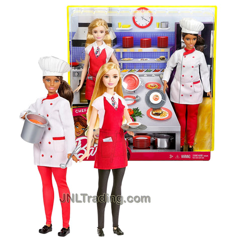 Year 2016 Barbie Career You Can Be Anything Series 2 Pack 12 Inch Doll - Hispanic CHEF with Pot and Ladle Plus Caucasian WAITRESS with Plate and Tray