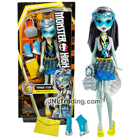 Year 2015 Monster High Day to Night Fashion Series 11 Inch Doll Set - Daughter of Frankenstein FRANKIE STEIN with 2 Shoes, Folder and Purse