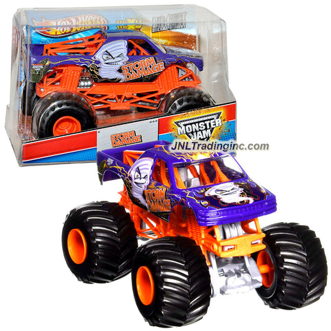 Hot Wheels Year 2013 Monster Jam 1:24 Scale Die Cast Metal Body Official Monster Truck Series #X9042-098C - STORM DAMAGE with Monster Tires, Working Suspension and 4 Wheel Steering (Dimension : 7" L x 5-1/2" W x 4-1/2" H)