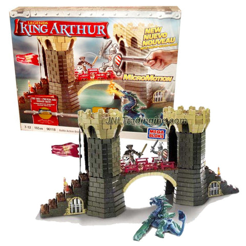 Mega Bloks Year 2008 King Arthur Series Set # 96118 - BATTLE ACTION BRIDGE with 2 Exclusive Figure Sir Lancelot and Garlon Plus Magical Sea Beast (Total Pieces: 165)