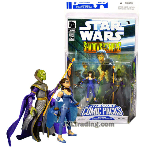 Star Wars Year 2008 Comic Packs Shadows of the Empire Series 2 Pack 4 Inch Tall Figure - LEIA ORGANA with Blaster and PRINCE XIZOR with Staff Plus Comic Book