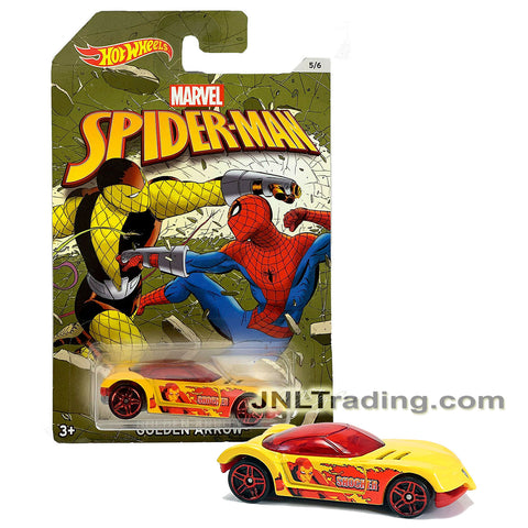 Year 2016 Hot Wheels Spider-Man Series 1:64 Scale Die Cast Car Set 5/6 - The Shocker Yellow Sports Car GOLDEN ARROW