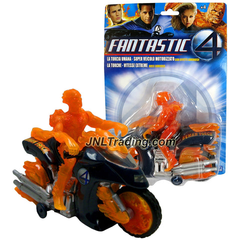 ToyBiz Year 2005 Marvel Fantastic Four Series 7 Inch Long Motorized Bump and Go Vehicle Set - HUMAN TORCH'S FLAME CYCLE