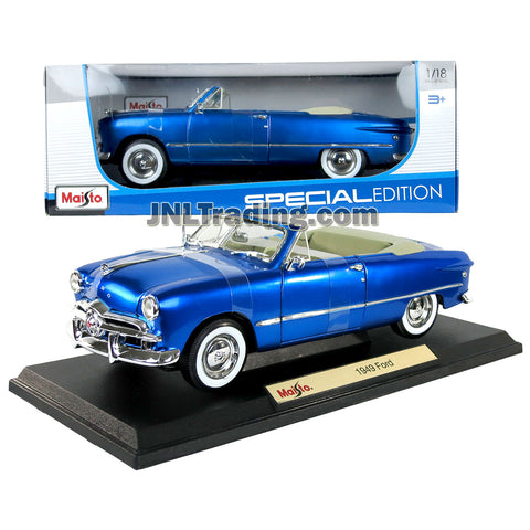 Maisto Special Edition Series 1:18 Scale Die Cast Car - Metallic Blue Classic Roadster 1949 FORD w/ Display Base (Car Dimension: 10" x 4" x 3")