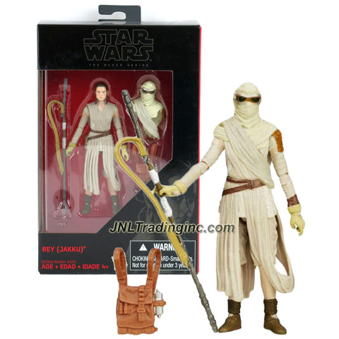 Hasbro Year 2015 Star Wars The Black Series Exclusive 4 Inch Tall Action Figure - REY JAKKU (B5006) with Removable Desert Head Cover, Staff and Backpack