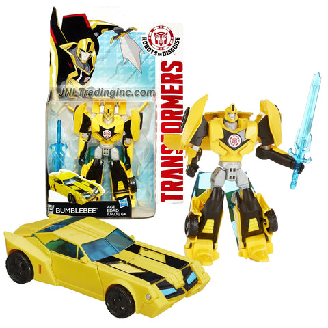 Hasbro Year 2014 Transformers Robots in Disguise Animation Series Deluxe Class 5 Inch Tall Robot Action Figure - Autobot BUMBLEBEE with Blue Sword (Vehicle Mode: Sports Car)