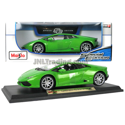 Maisto Special Edition Series 1:18 Scale Die Cast Car - Lime Green Sports Coupe LAMBORGHINI HURACAN LP 610-4 with Base (Dim: 9" x 4" x 2-1/2")