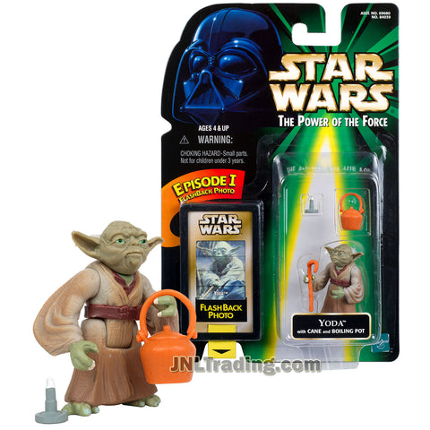 Star Wars Year 1998 Power of The Force Series 2 Inch Tall Figure - YODA with Cane Stick and Boiling Pot Plus Episode I Flashback Photo