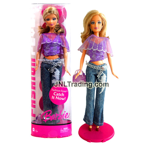 Year 2006 Barbie Fashion Fever Modern Trends Collection Series 12 Inch Doll - Caucasian Model K9809 in Purple Lace Tops with Purse and Display Stand