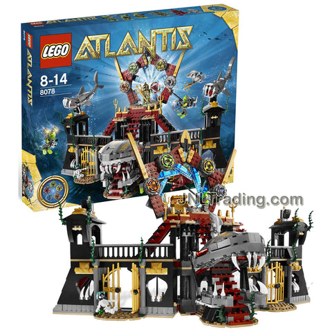 Lego Year 2010 Atlantis Series Set #8078 - PORTAL OF ATLANTIS with Shark Castle, Treasure Keys Plus 3 Divers, Portal Emperor, Squid Warrior, Shark Warrior and Skeleton Minifigures (Pieces: 1007)