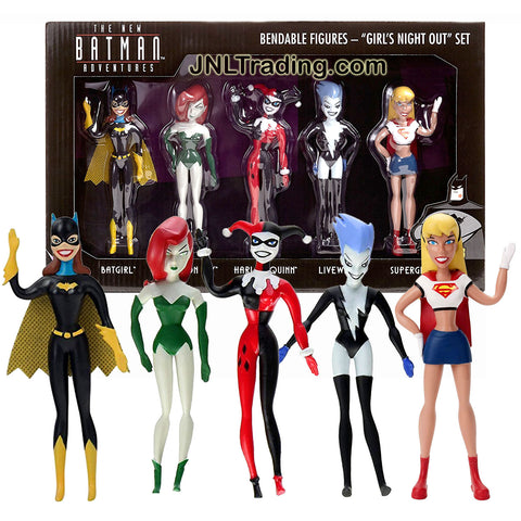 DC Comics The New Batman Adventures 5 Pk 5 Inch Tall Bendable Figure - GIRL'S NIGHT OUT with BATGIRL, POISON IVY, HARLEY QUINN, LIVEWIRE & SUPERGIRL
