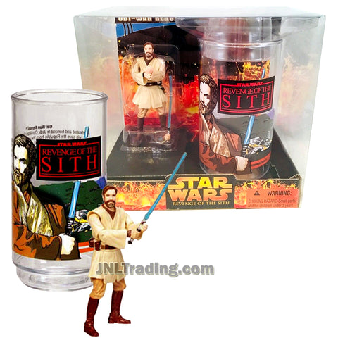 Star Wars Year 2005 Revenge of the Sith Series 4 Inch Tall Figure Set : OBI-WAN KENOBI with Blue Lightsaber Plus Collectible Cup