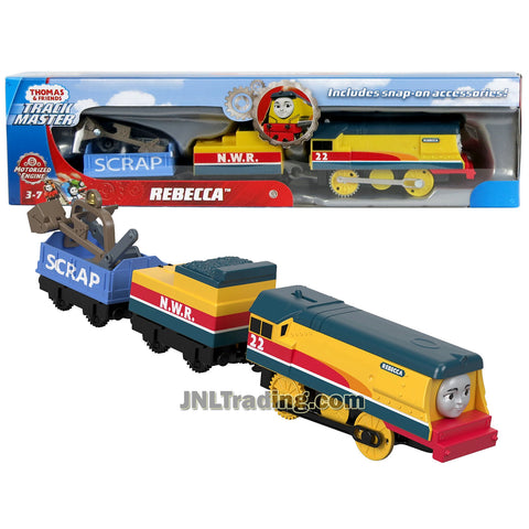 Thomas and Friends Year 2018 Trackmaster Series Motorized Railway 3 Pack Train Set - REBECCA with Coal Loaded Car, Cargo Car & Clip-On Digging Gear