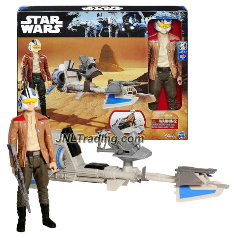 Hasbro Year 2015 Star Wars The Force Awakens 11 Inch Tall Figure with Vehicle Set - POE DAMERON with SPEEDER BIKE and Blaster Rifle