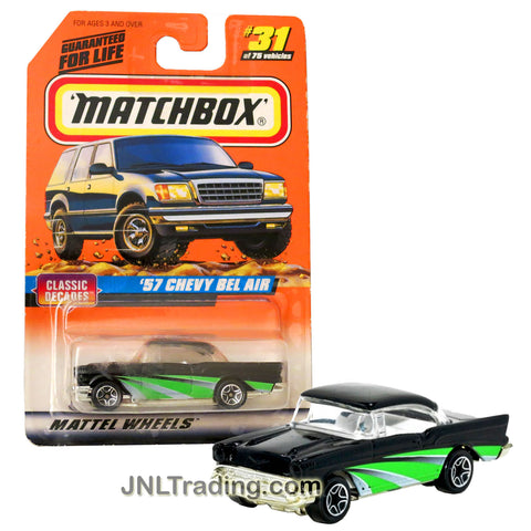 Matchbox Year 1997 Classic Decades Series 1:64 Scale Die Cast Car Set #31 - Black '57 CHEVY BEL AIR with Green and Grey Accents (33831)