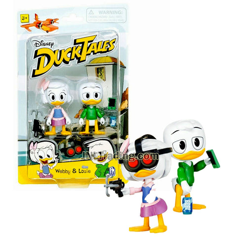 Disney DuckTales Series 2 Pack 3 Inch Tall Figure - WEBBY and LOUIE with Goggles, Grappling Hook, Pop Can and Cellphone