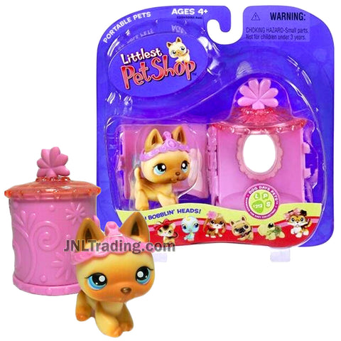 Year 2006 Littlest Pet Shop LPS Portable Pets Dog Days Series Bobble Head Figure - GERMAN SHEPHERD #212 with Tiara and Carry Case