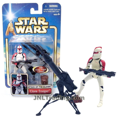 Star Wars Year 2002 Attack of the Clones 4 Inch Tall Figure #17 - CLONE TROOPER with Blaster Rifle and Firing Tripod Cannon
