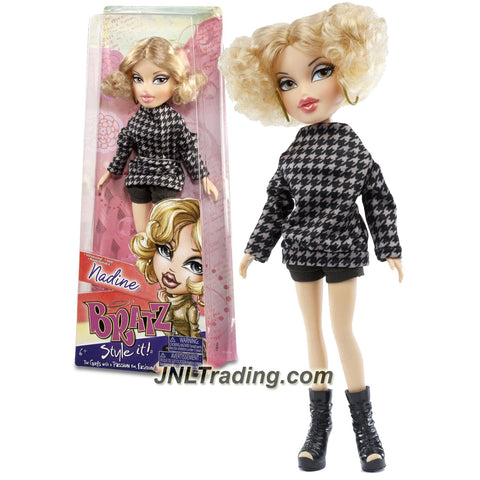 MGA Entertainment Bratz "Style It!" Series 10 Inch Doll - NADINE with Box Pattern Long Sleeve Sweater, Short Pants and High Heel Boots