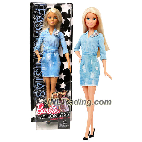 Mattel Year 2016 Barbie Fashionistas 12 Inch Doll - BARBIE (DVX71) in Blue Double Denim Look Dress with Star Pin