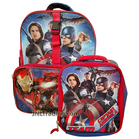 Marvel Team Captain America, Iron Man, Vision, War Machine, Black Widow School Backpack with 2 Compartments, Side Pockets and Soft Insulated Lunch Bag