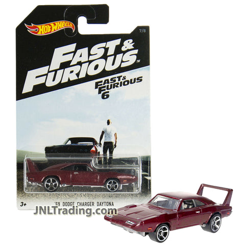 Year 2016 Hot Wheels Fast & Furious 6 Series 1:64 Scale Die Cast Car 7/8 - Maroon Muscle Car '69 DODGE CHARGER DAYTONA