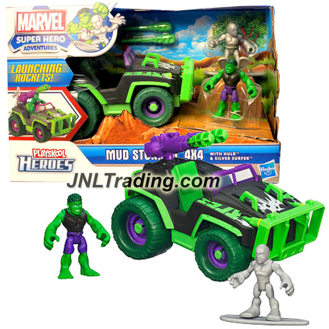 Hasbro Playskool Year 2011 Marvel Super Hero Adventures Series Vehicle Set - MUD STORMIN' 4X4 SUV with Missile Launchers, Hulk & Silver Surfer Figure