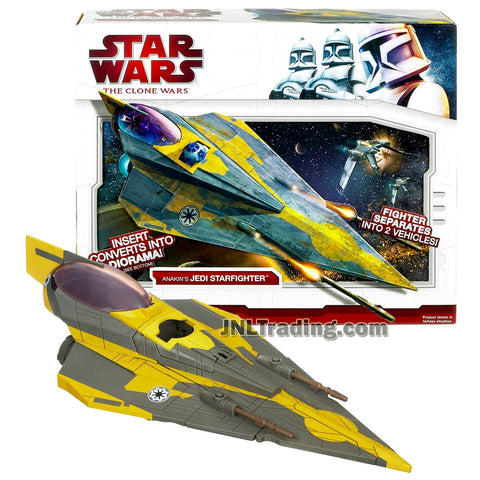 Star Wars Year 2009 The Clone Wars Series 12 Inch Long Vehicle Set - ANAKIN'S JEDI STARFIGHTER with 2-in-1 Vehicles Feature, Missile Launcher, Droid Socket and Diorama Background