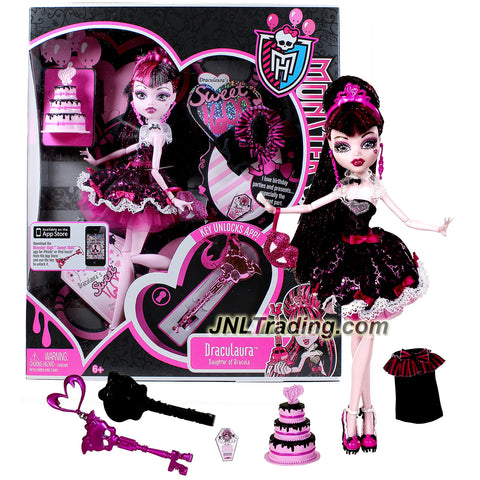 Mattel Year 2011 Monster High "Sweet 1600" Series 12 Inch Doll - Draculaura "Daughter of Dracula" with 2 Pair of Outfits, Birthday Cake, Phone, Hairbrush and Skeleton Key