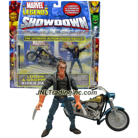 ToyBiz Year 2006 Marvel Legends Showdown Battle Rider Pack 4 Inch Tall Action Figure with Vehicle Set - LOGAN & CHOPPER with Power Cards, Battle Tile and Missile