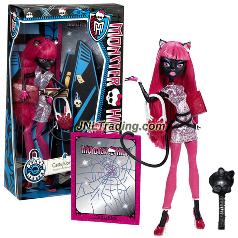 Mattel Year 2013 Monster High Scare Mester Series 10 Inch Doll Set - Catty Noir Daughter of a Werecat with Folder, Purse, Hairbrush and Doll Stand