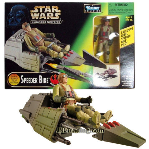 Star Wars Year 1997 The Power of the Force Expanded Universe Series 4 Inch Tall Figure Vehicle Set - SPEEDER BIKE with Side-Mounted Missile and Exclusive Rebel Pilot