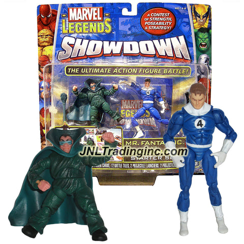 ToyBiz Year 2006 Marvel Legends Showdown Series 2 Pack 4 Inch Tall Action Figure Starter Set - MR. FANTASTIC vs. MOLEMAN with 2 Bases, 6 Power Cards, 12 Battle Tiles, 2 Projectile Launchers with 2 Projectiles, 2 Dices and Rulebook