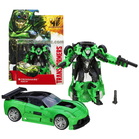 Hasbro Year 2013 Transformers Movie Series 4 "Age of Extinction" Deluxe Class 5-1/2 Inch Tall Robot Action Figure - CROSSHAIRS with 2 Sidearm Blasters and 1 Blaster Rifle (Vehicle Mode: Corvette)