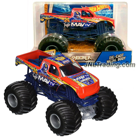 Hot Wheels Year 2016 Monster Jam 1:24 Scale Die Cast Metal Body Official Truck - Lucas Oil MAV TV SHOCKER (DJW91) with Monster Tires, Working Suspension and 4 Wheel Steering