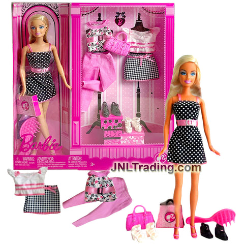 Year 2008 Barbie Fashion Series 12 Inch Doll Set - Caucasian Model P1708 with Extra Outfits, Purse, Shoes and Hairbrush