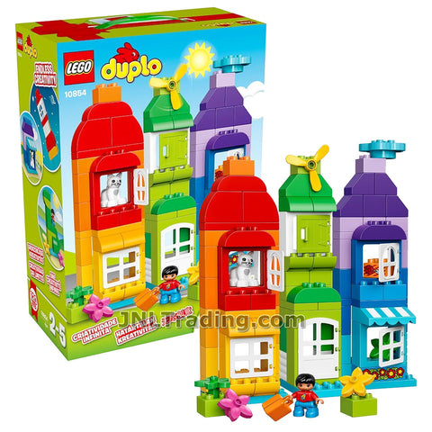 Lego Year 2017 Duplo Series Set #10854 - DUPLO CREATIVE BOX with Windows, Doors, Suitcase, Propeller, Flowers Plus Child and Cat Figure (Pieces: 120)
