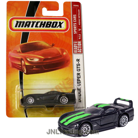 Matchbox Year 2008 Sports Cars Series 1:64 Scale Die Cast Metal Car #22 - Black Color Sport Coupe DODGE VIPER GTS-R with Green Stripes P2941