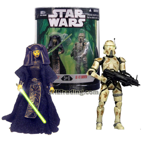 Star Wars Year 2007 Order 66 Exclusive Series 2 Pack 4 Inch Tall  Figure Set #2 - Jedi General LUMINARA UNDULI with Green Lightsaber and AT-RT DRIVER with Blaster Rifle