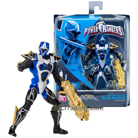 Year 2018 Power Rangers Super Ninja Steel Series 5-1/2 Inch Tall Figure - Action Hero Ninja Super Steel Mode Blue Ranger with Blaster