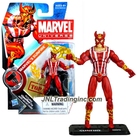 Hasbro Year 2009 Marvel Universe Series 2 HAMMER Single Pack 4 Inch Tall Action Figure #5 - MARVEL'S SUNFIRE (Shiro Yoshida) with Yellow Color Energy Flame and Figure Display Stand Plus Bonus Classified File with Secret Code