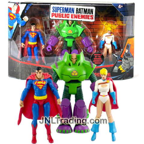Mattel Year 2009 DC Comics Animated Movie Series "Superman Batman Public Enemies" 3 Pack 4 Inch Tall Action Figure Set - SUPERMAN, LEX LUTHOR and POWER GIRL