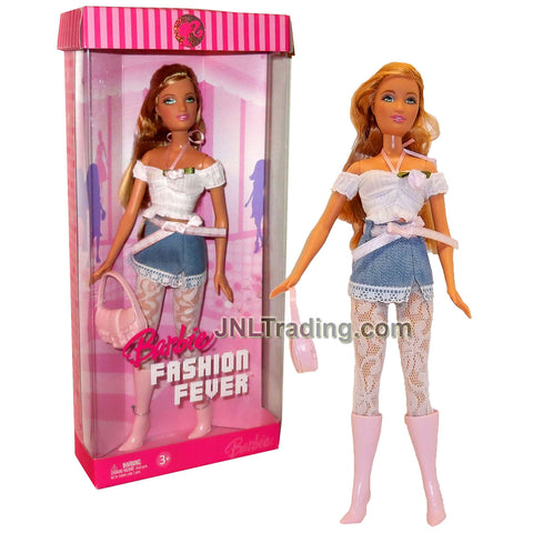 Year 2006 Barbie Fashion Fever Series 12 Inch Tall Doll Set - Caucasian Model SUMMER K8419 in White Tops, Blue Skirt with Lace Stockings and Purse