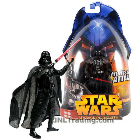 Star Wars Year 2005 Revenge of the Sith Movie Series 4 Inch Tall Figure - Lightsaber Attack DARTH VADER with Red Lightsaber