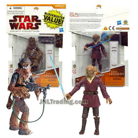 Star Wars Year 2009 Legacy Collection Saga Legends 2 Pack 4 Inch Tall Figure - CHEWBACCA SL15 with Bowcaster, Breath Mask Plus PLO KOON SL13 with Blue Lightsaber