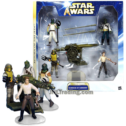 Star Wars Year 2004 Return of the Jedi Series 4 Pack 4 Inch Tall Figure Set - SKIRMISH AT CARKOON with Han Solo, Klaatu, Barada and Nikto Skiff Guard Plus Sail Barge Cannon