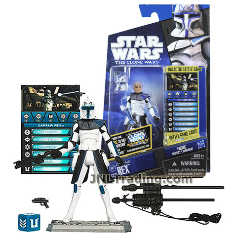Star Wars Year 2010 Galactic Battle Game The Clone Wars Series 4 Inch Tall Figure - CAPTAIN REX CW01 with Helmet, Blaster, Rifle, Missile Launcher, Battle Game Card, Die and Display Base