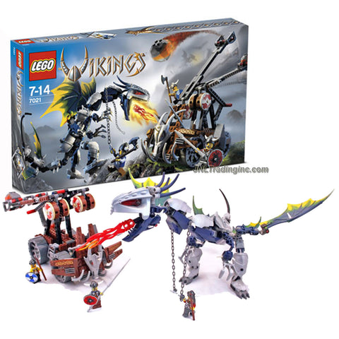 Lego Year 2006 Vikings Series Set #7021 - Viking Double Catapult vs. the Armoured Ofnir Dragon with 3 Viking Warrior Minifigures (Total Pieces: 505)