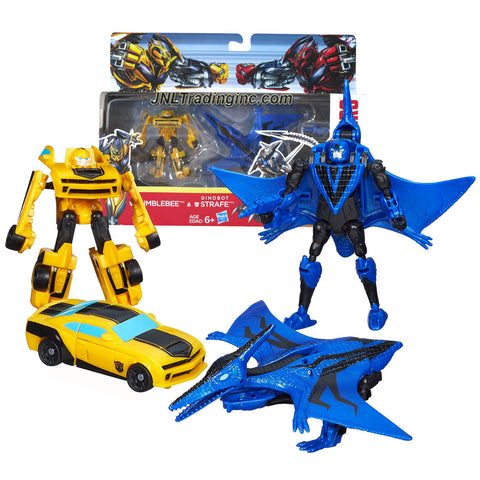 Hasbro Year 2013 Transformers Movie Series 4 "Age of Extinction" Exclusive 2 Pack Action Figure Set - Legend Class Autobot BUMBLEBEE (Vehicle Mode: Camaro) and Scout Class Dinobot STRAFE (Beast Mode: Pteranodon)